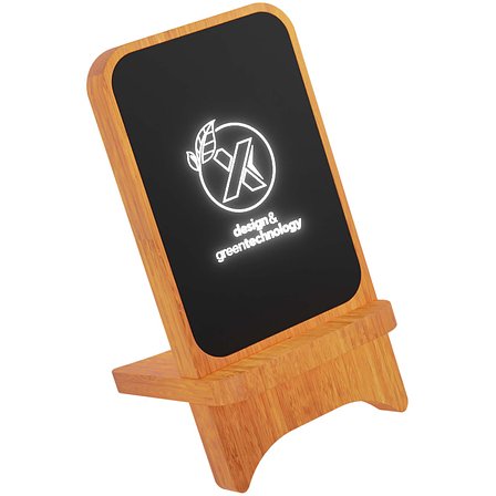 Kabelloser 10-Watt-Ladeständer aus Holz mit Leuchtlogo - Andin