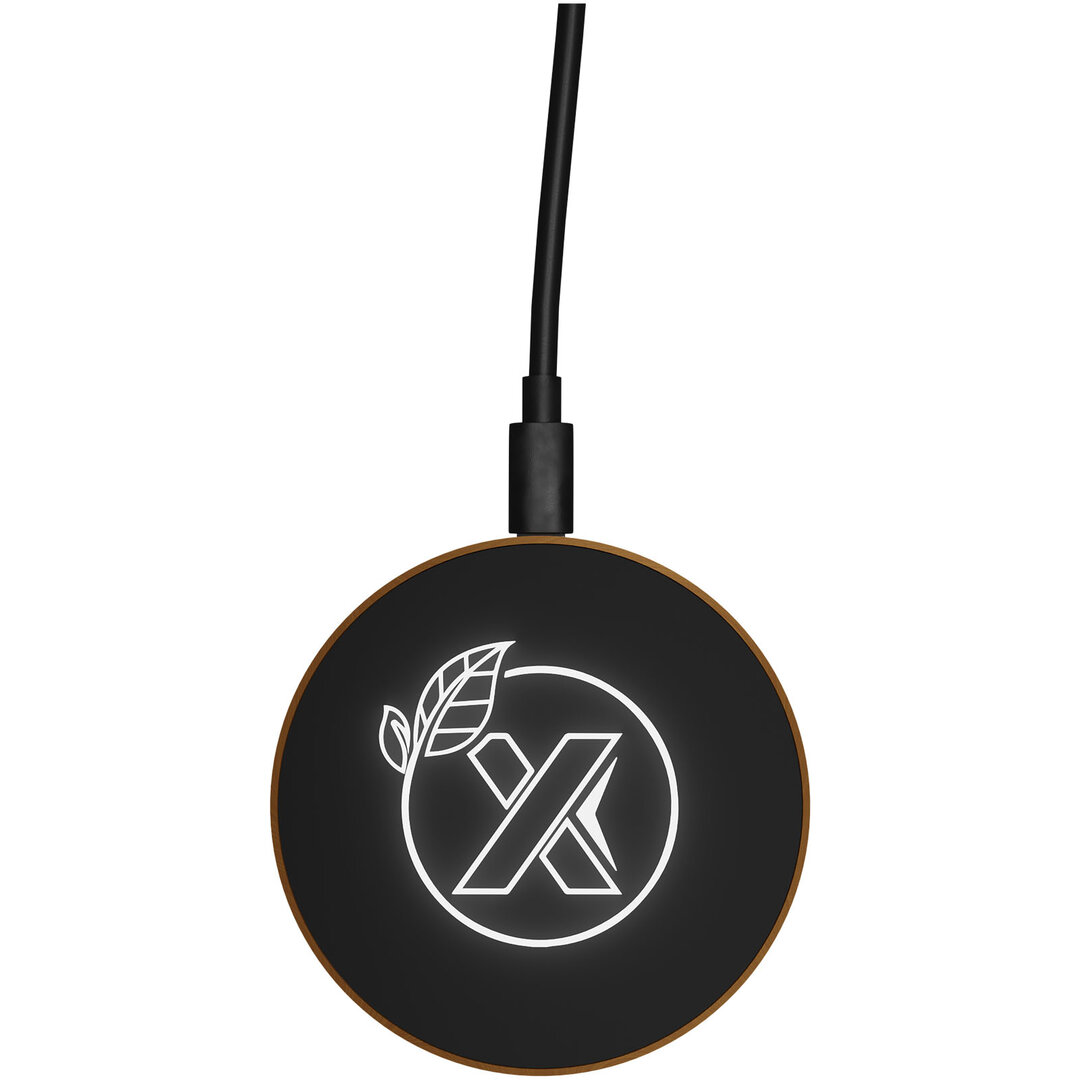 Kabellose Ladestation aus Holz mit Leuchtlogo - Heli