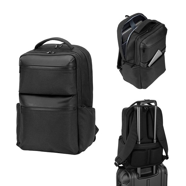 Wasserabweisender Rucksack aus recyceltem Twill mit zwei grossen Fronttaschen, 17 Zoll Leycili