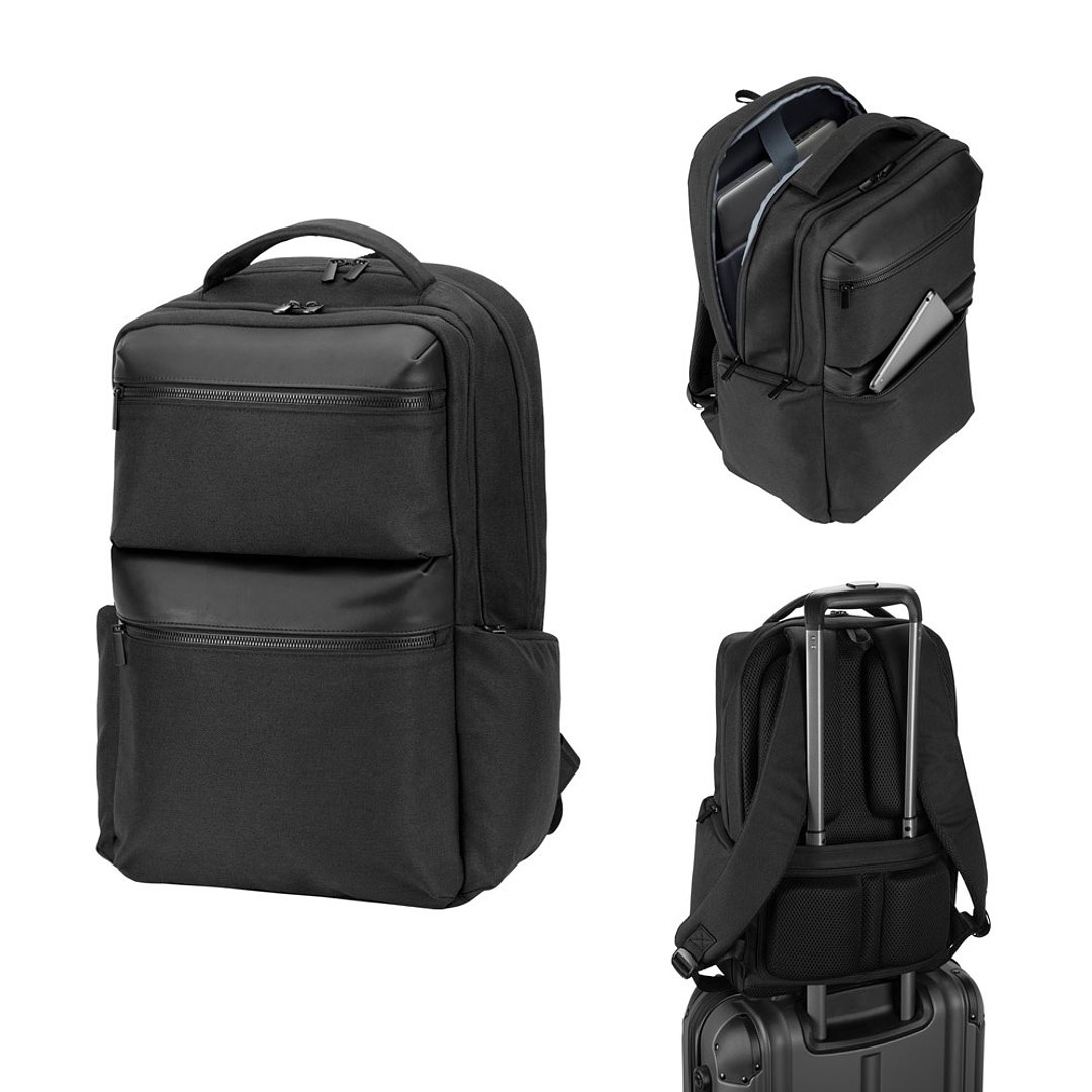 Wasserabweisender Rucksack aus recyceltem Twill mit zwei grossen Fronttaschen, 17 Zoll Leycili