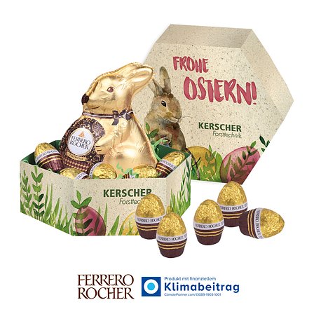 Grosses Osternest mit Schokolade von Ferrero Rocher auf Graspapier