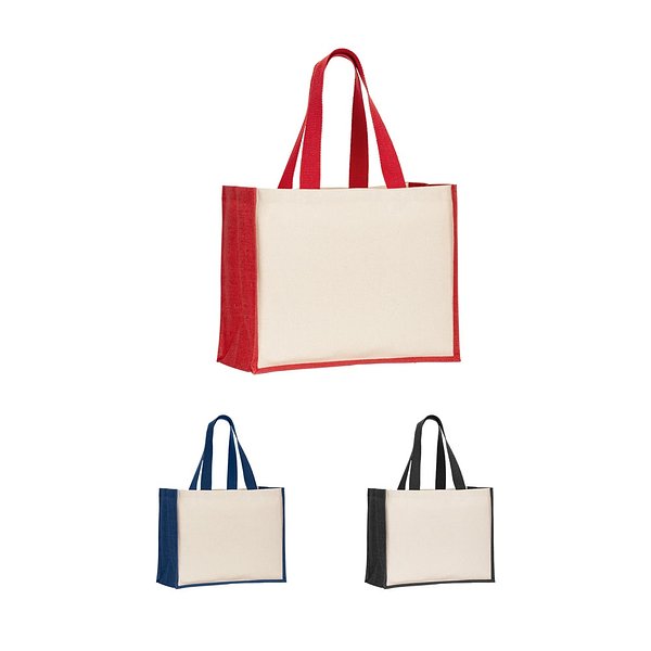 Tasche aus Canvas (320 g/m²), mit Boden und Seiten aus farbig laminierter Jute (350 g/m²) Ylannatrg
