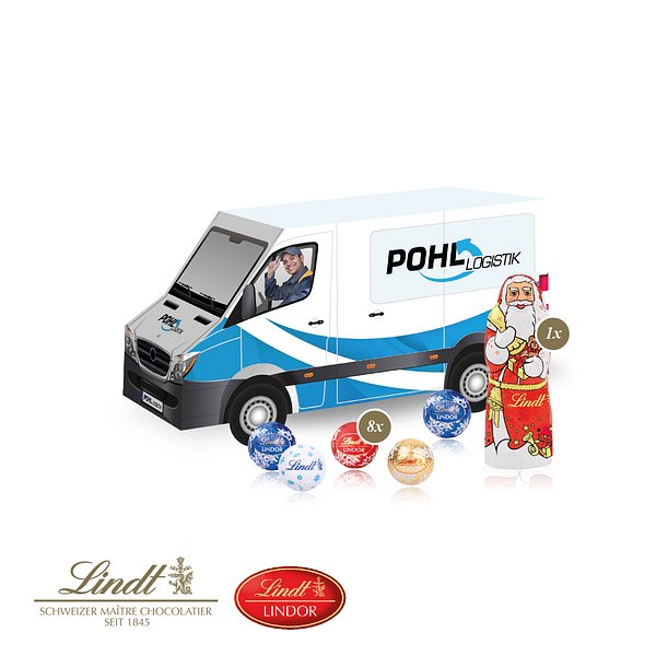 3D Präsent "Transporter" mit Lindt Minis und Nikolaus