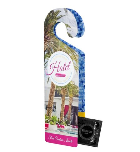 Werbekondom im bedruckbaren Türanhänger