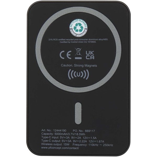 15 W 5.000 mAh magnetische kabellose Powerbank mit 20 W PD aus recyceltem Kunststoff - Vichtans