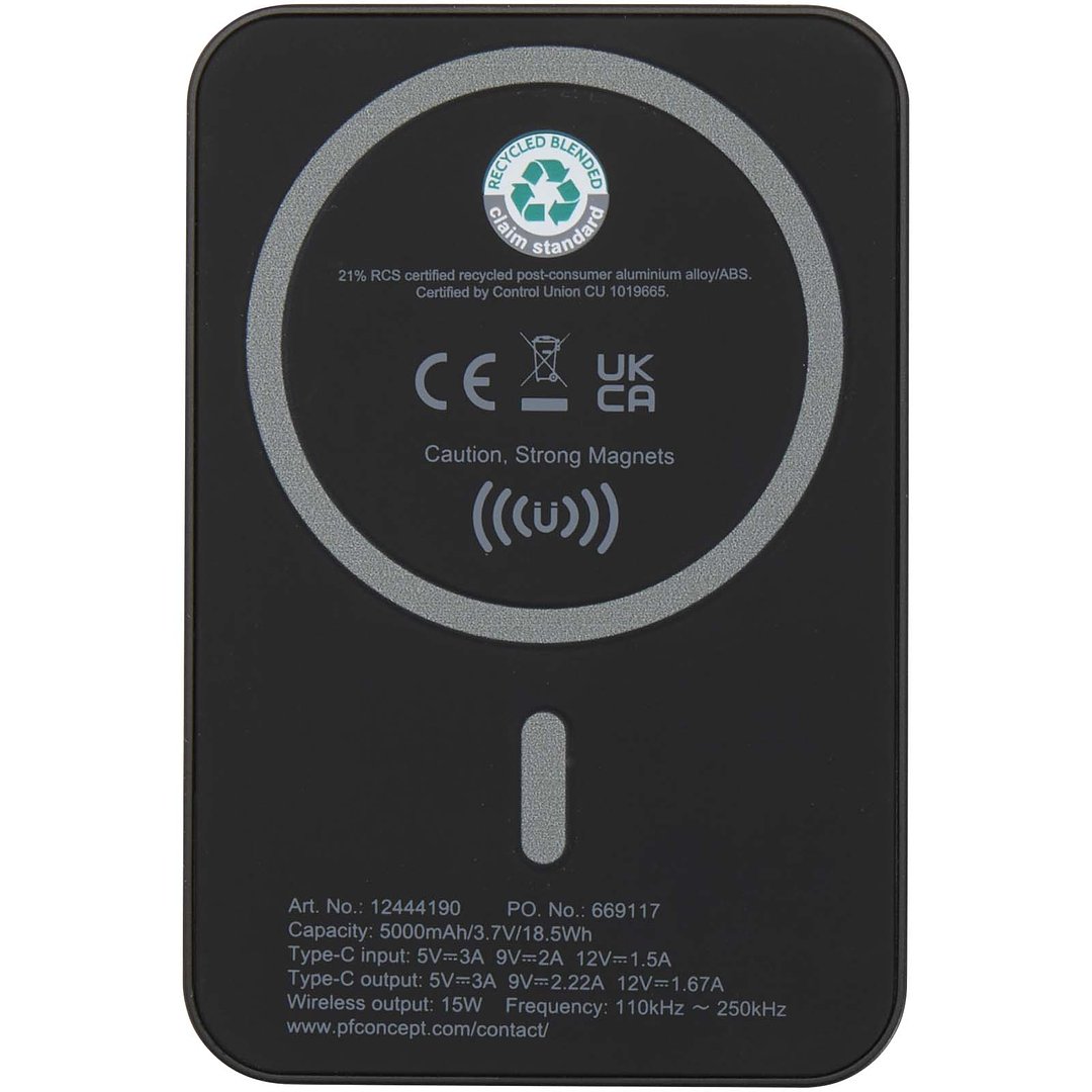 15 W 5.000 mAh magnetische kabellose Powerbank mit 20 W PD aus recyceltem Kunststoff - Vichtans