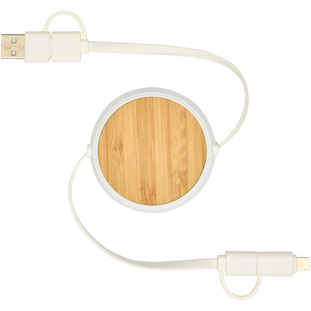 100cm 5-in-1 Kabel aus recyceltem Kunststoff, einziehbar, für Datenübertragung und 45W Schnellladung mit Bambusdetails - Duma