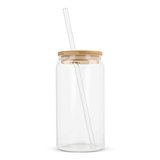Glas mit Bambusdeckel & Strohhalm 450ml Rainanna