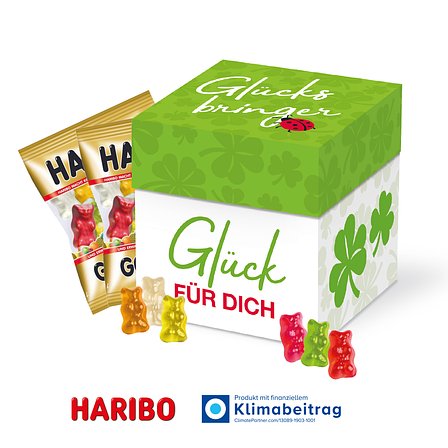 Würfelbox mit HARIBO Goldbären