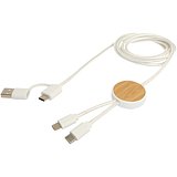 150 cm 5-in-1 Kabel aus recyceltem Kunststoff für Datenübertragung und 27W Schnellladung mit Bambusdetails - Aninan