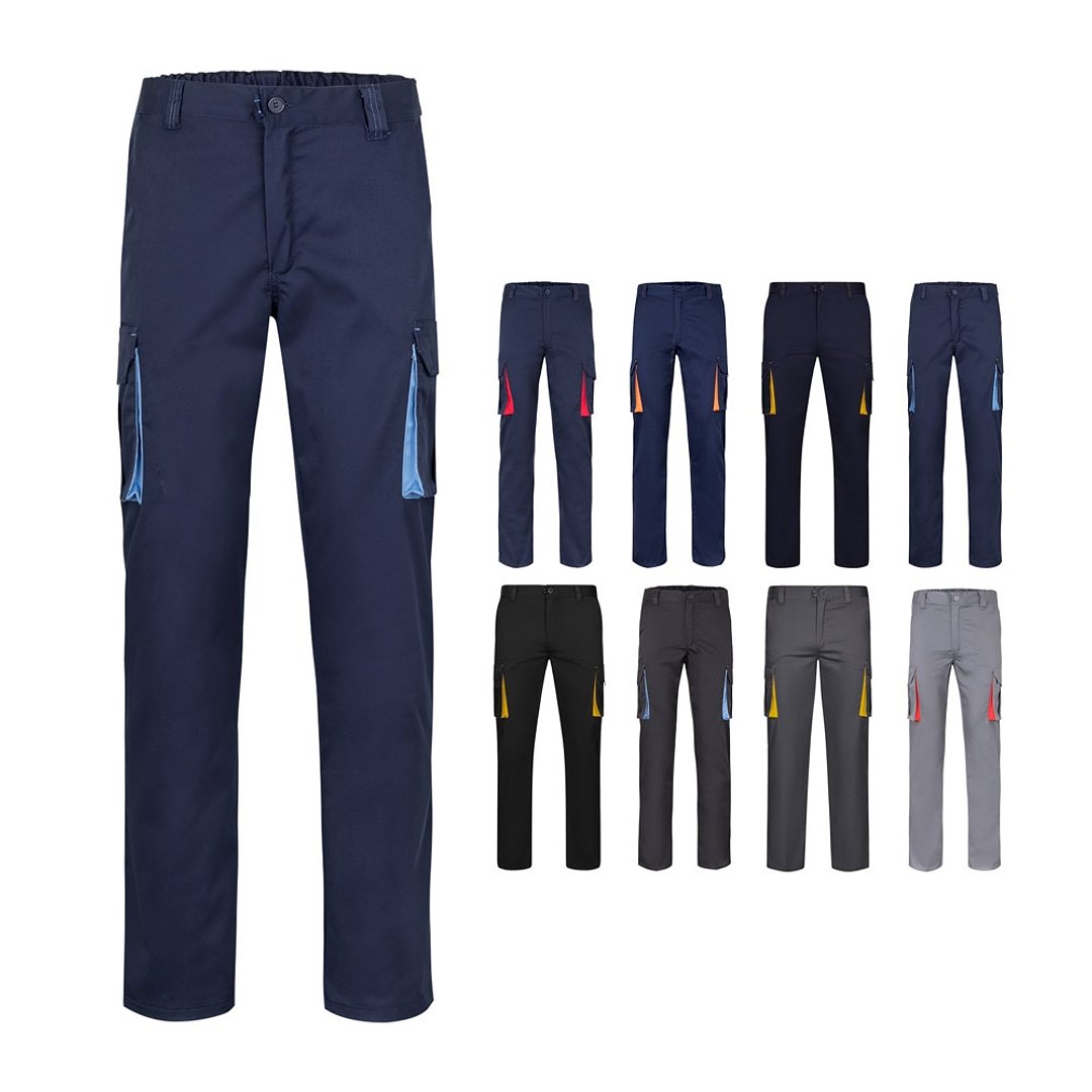 Zweifarbige Stretch-Hose mit mehreren Taschen (240 g/m²), aus Baumwolle (46 %), EME (38 %) und Polyester (16 %) Paulik