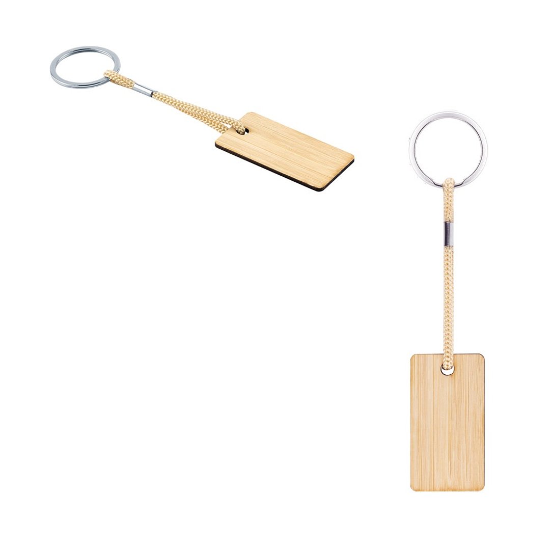 Rechteckiger Schlüsselanhänger aus Bambus mit PET-Schnur Lurille