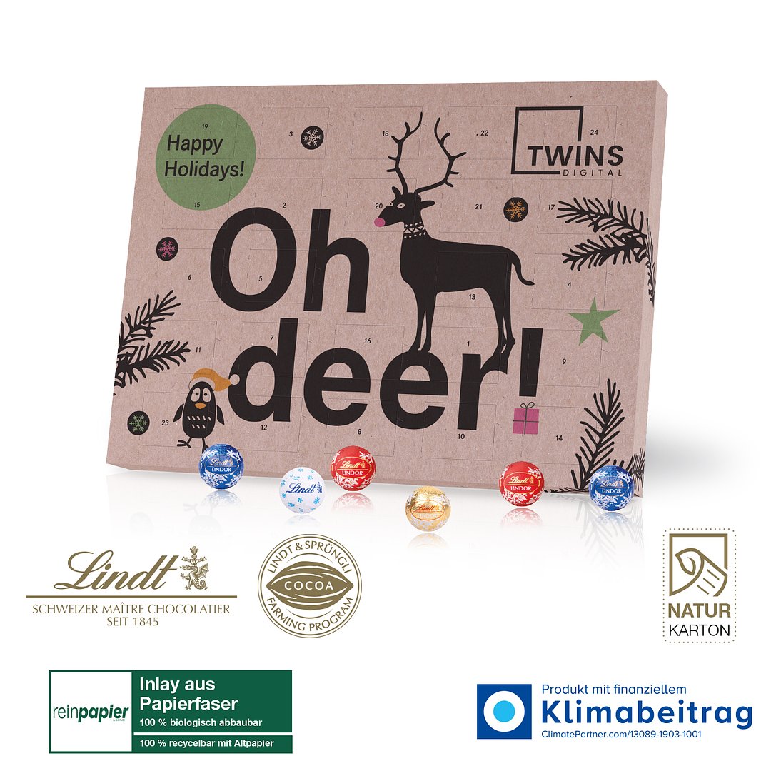Adventskalender aus Naturkarton Lindt „Gourmet Edition“ Organic
