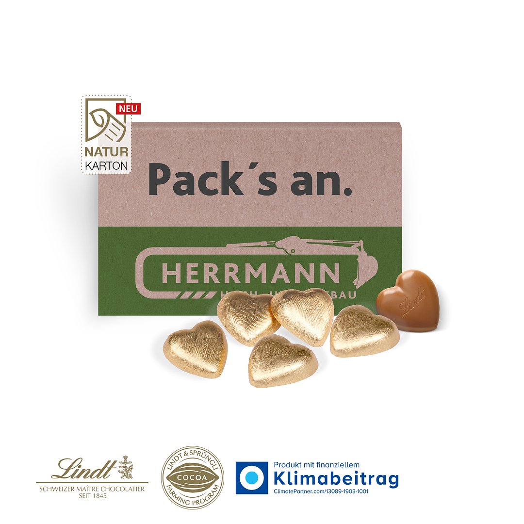 Präsentbox Business mit Lindt Schokoherzen auf NATURKARTON