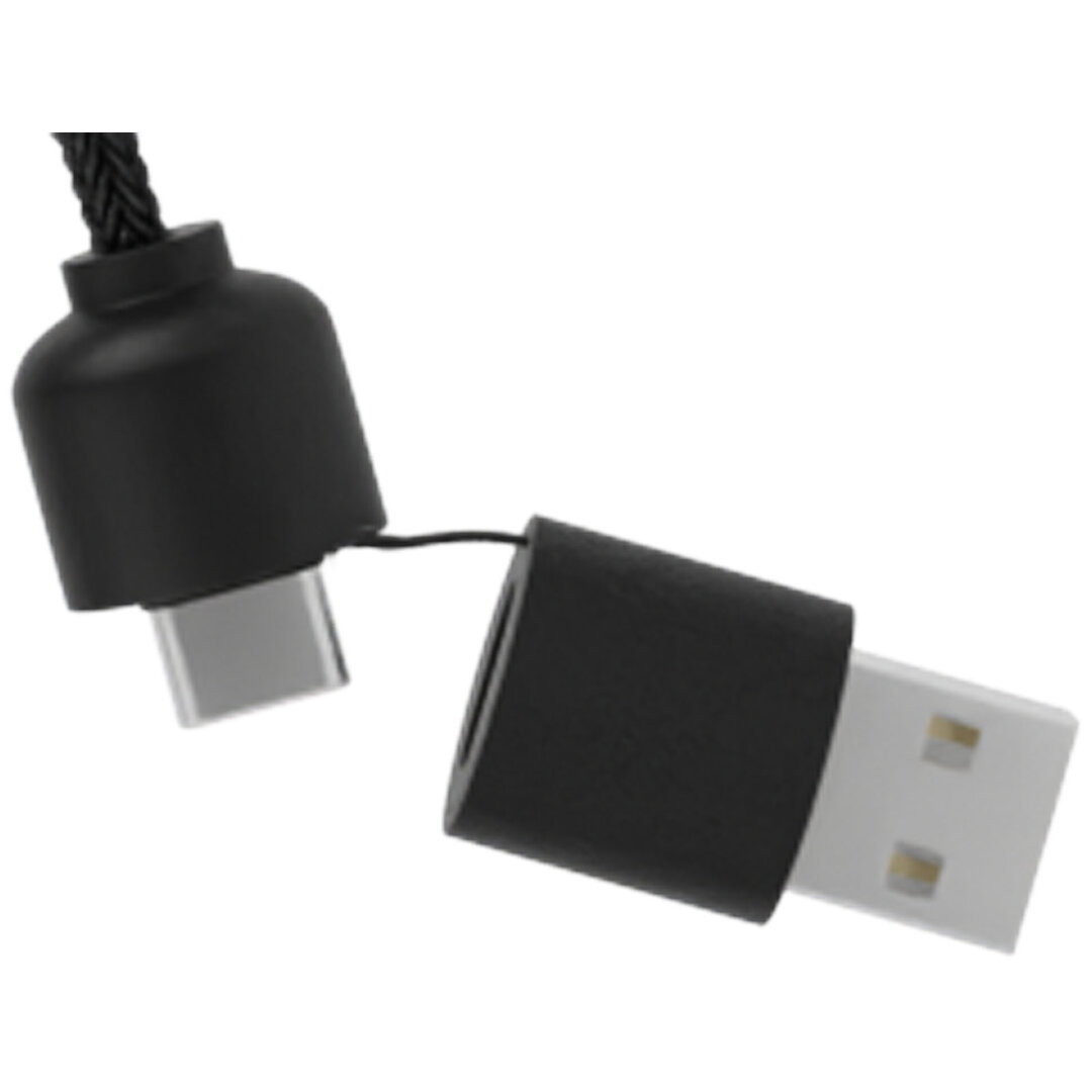 5-in-1 rPET Ladekabel in rundem Bambusgehäuse mit Leuchtlogo - Bignan