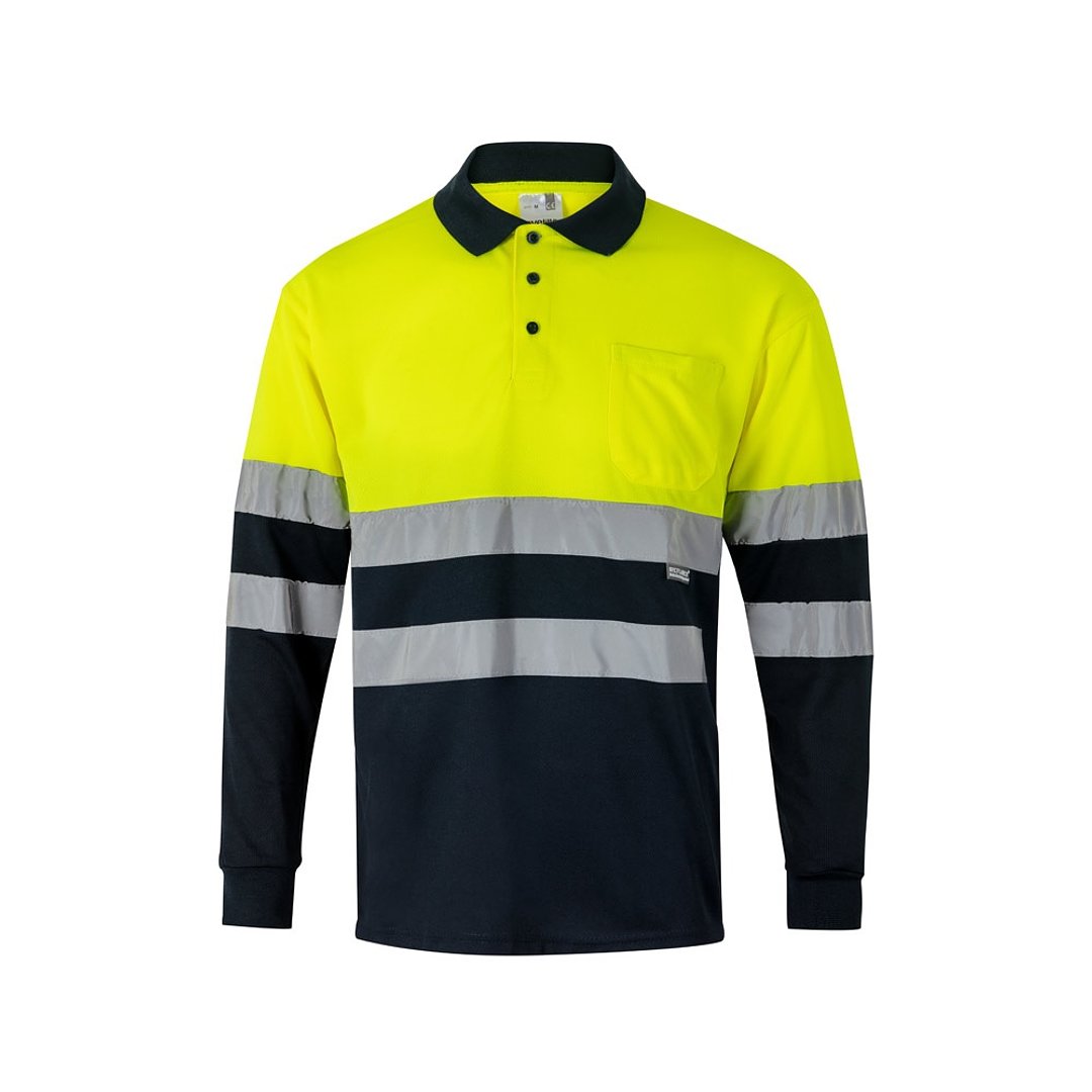 Zweifarbiges Poloshirt im Bird-Eye-Design (160g/m²) mit langen Ärmeln, aus Polyester (100%) Steivia