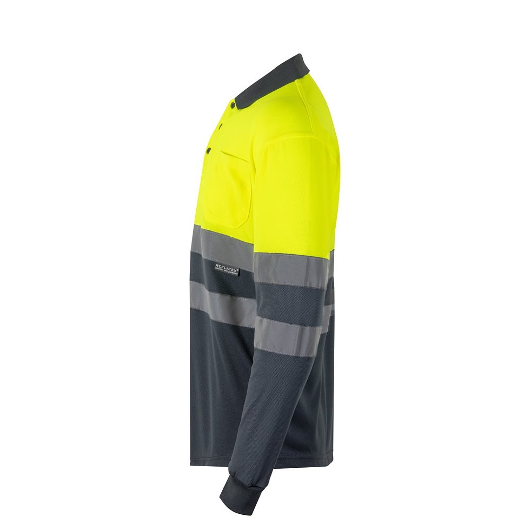 Zweifarbiges Poloshirt im Bird-Eye-Design (160g/m²) mit langen Ärmeln, aus Polyester (100%) Steivia