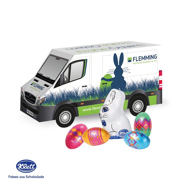 3D Präsent "Transporter" Ostern mit Klett Schokoladenmischung