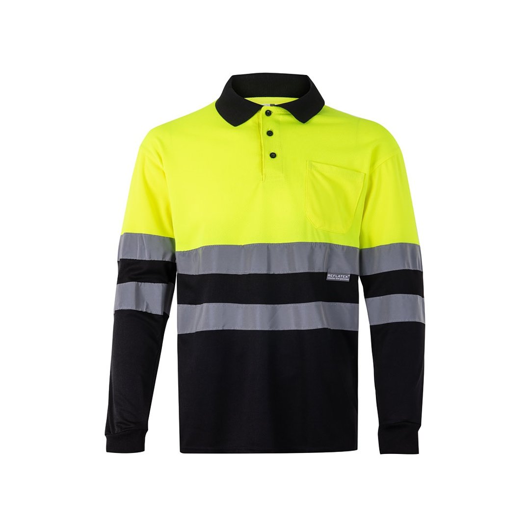 Zweifarbiges Poloshirt im Bird-Eye-Design (160g/m²) mit langen Ärmeln, aus Polyester (100%) Steivia