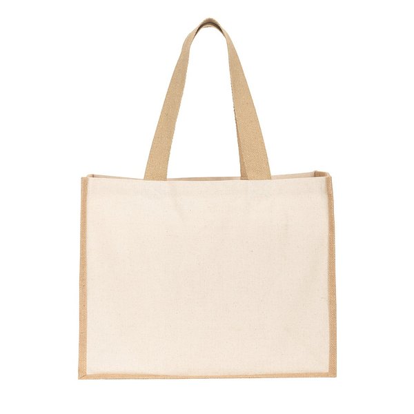 Tasche aus Canvas (320 g/m²), mit Boden und Seiten aus laminierter Jute (350 g/m²) in Naturtönen Annani