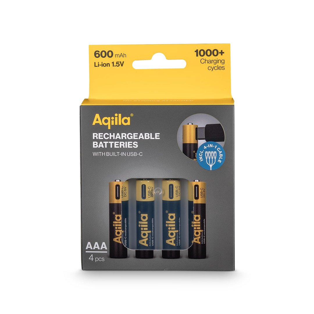 Wiederaufladbare USB-C-Batterien AAA 600 mAh, 4er-Pack Bendritla