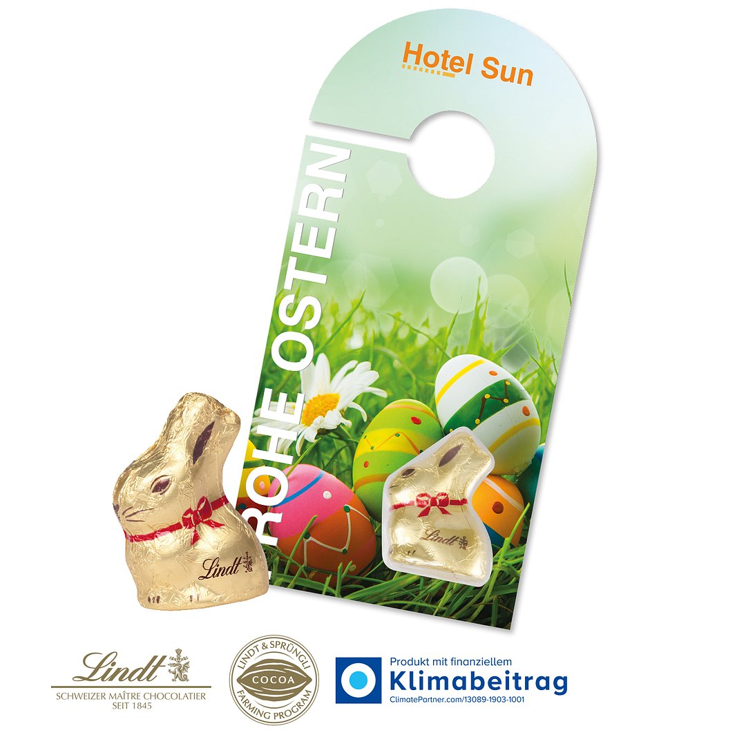 Promotion-Card Türanhänger mit Goldhase von Lindt