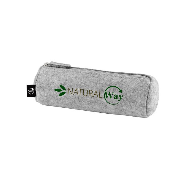 Mehrzwecketui aus recyceltem Filz (100 % rPET) mit Lineal, Bleistiften, Radiergummi und Spitzer Lüthlie