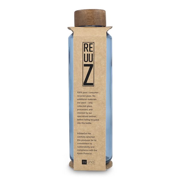Recycelte Glaswasserflasche ReuuZ mit Holzverschluss 650 ml Frileel