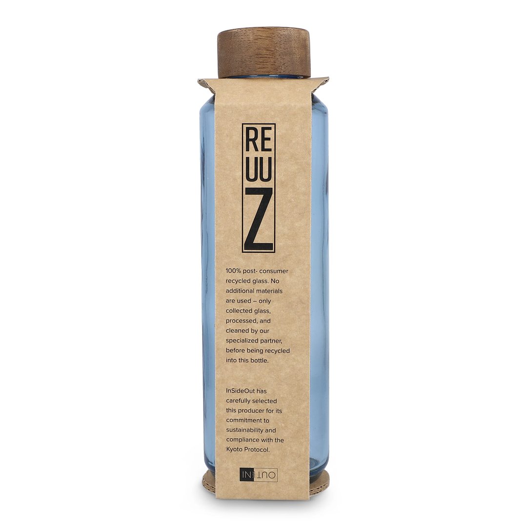 Recycelte Glaswasserflasche ReuuZ mit Holzverschluss 650 ml Frileel
