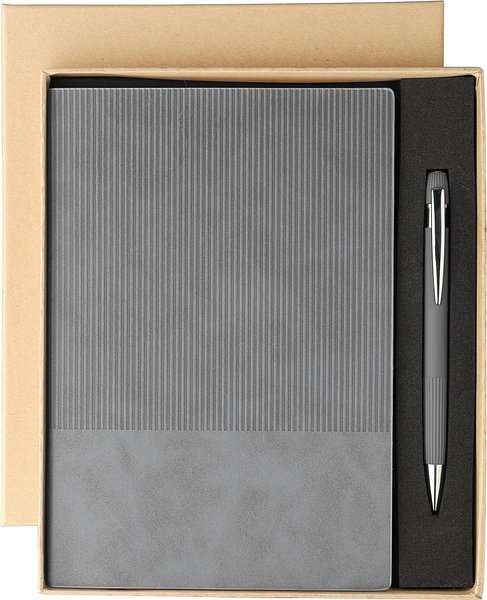 Recyceltes PU-Notizbuch (A5) und Kugelschreiber-Set Ramudolf