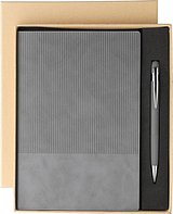 Recyceltes PU-Notizbuch (A5) und Kugelschreiber-Set Ramudolf
