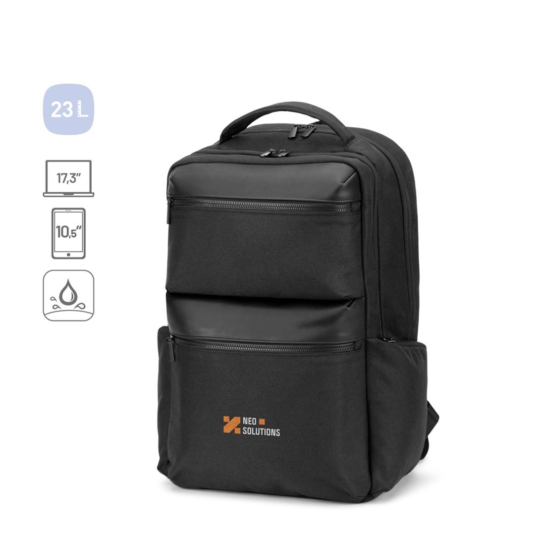 Wasserabweisender Rucksack aus recyceltem Twill mit zwei grossen Fronttaschen, 17 Zoll Leycili