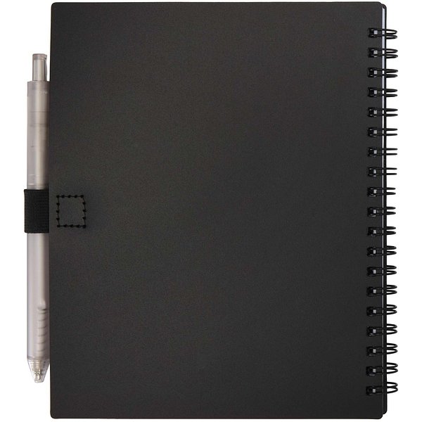 Softcover Notizbuch aus recyceltem Kunststoff mit Kugelschreiber (blaue Mine) - Merin