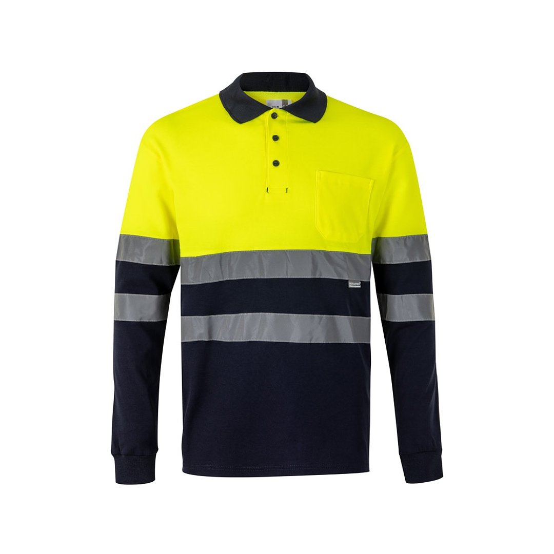 Zweifarbiges Piqué-Poloshirt (150g/m²) mit langen Ärmeln, aus Baumwolle (55%) und Polyester (45%) Lüzzaza