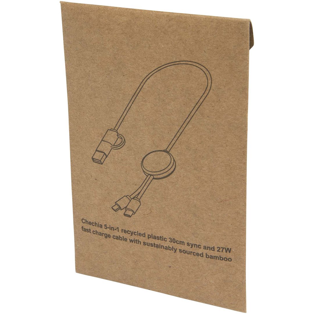 30 cm 5-in-1 Kabel aus recyceltem Kunststoff für Datenübertragung und 27W Schnellladung mit Bambusdetails - Bettt