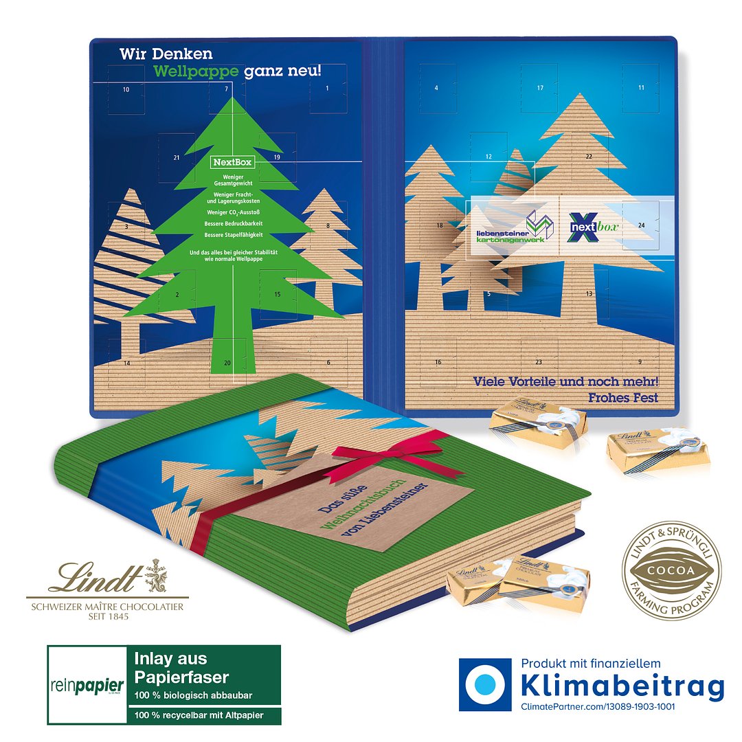 Adventskalender Weihnachtsbuch Lindt „Exklusiv“ Organic mit Lindt Schokotäfelchen