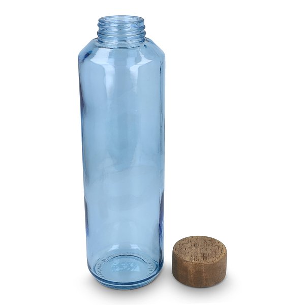 Recycelte Glaswasserflasche ReuuZ mit Holzverschluss 650 ml Frileel