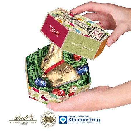 Grosses Osternest mit Schokolade von Lindt auf Graspapier