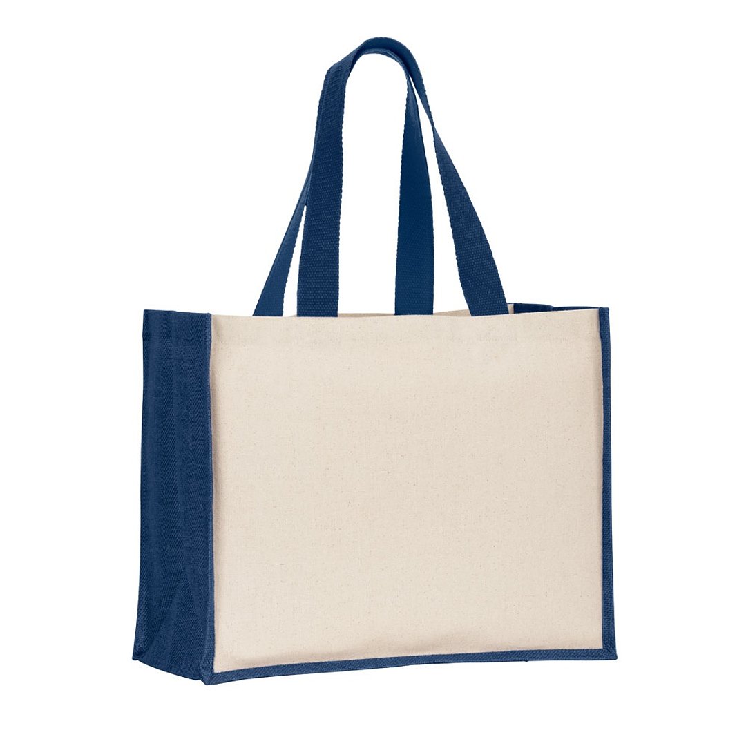 Tasche aus Canvas (320 g/m²), mit Boden und Seiten aus farbig laminierter Jute (350 g/m²) Ylannatrg