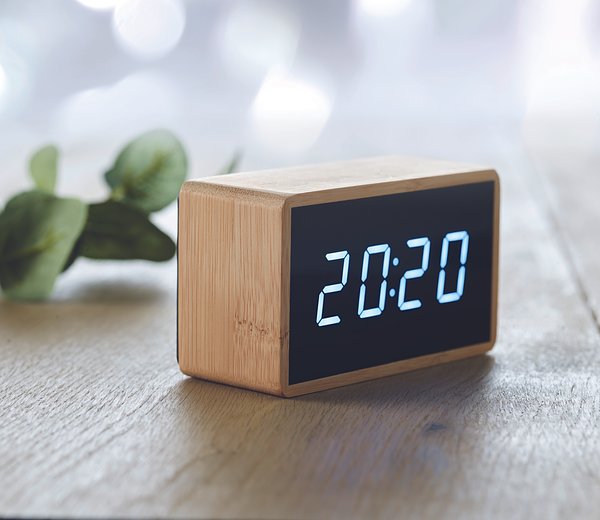 LED Tisch Uhr Bambus Nella
