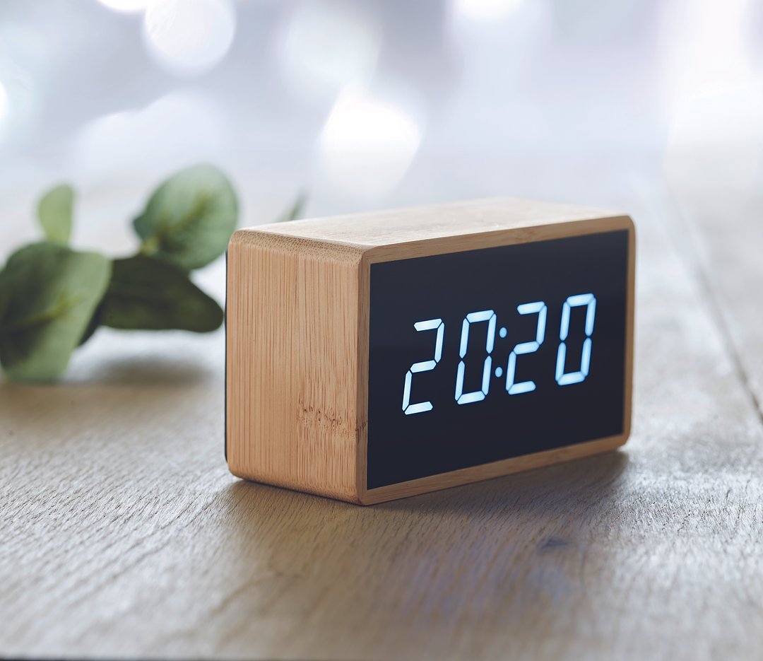 LED Tisch Uhr Bambus Nella