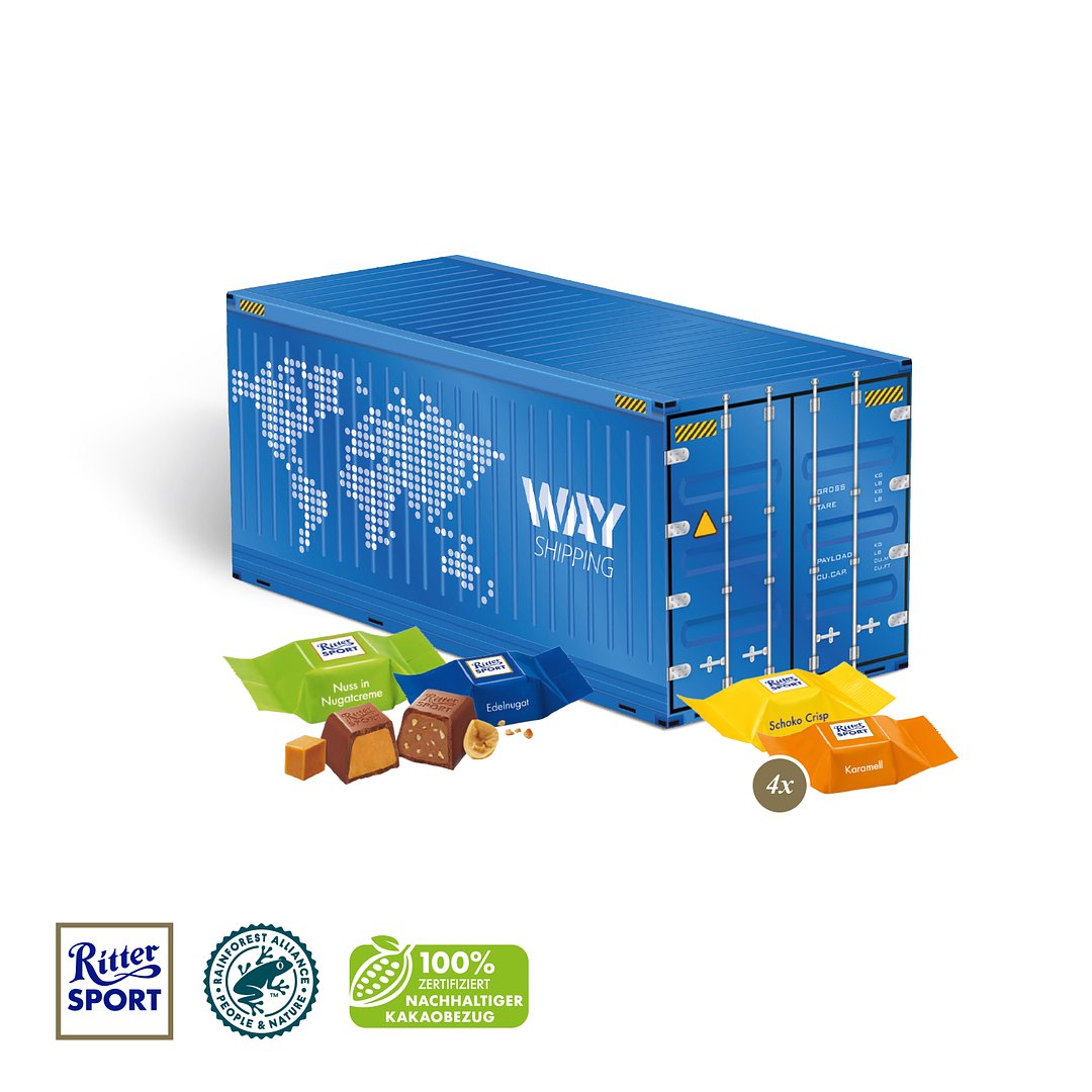 3D Präsent "Container" mit Ritter SPORT Schokowürfel