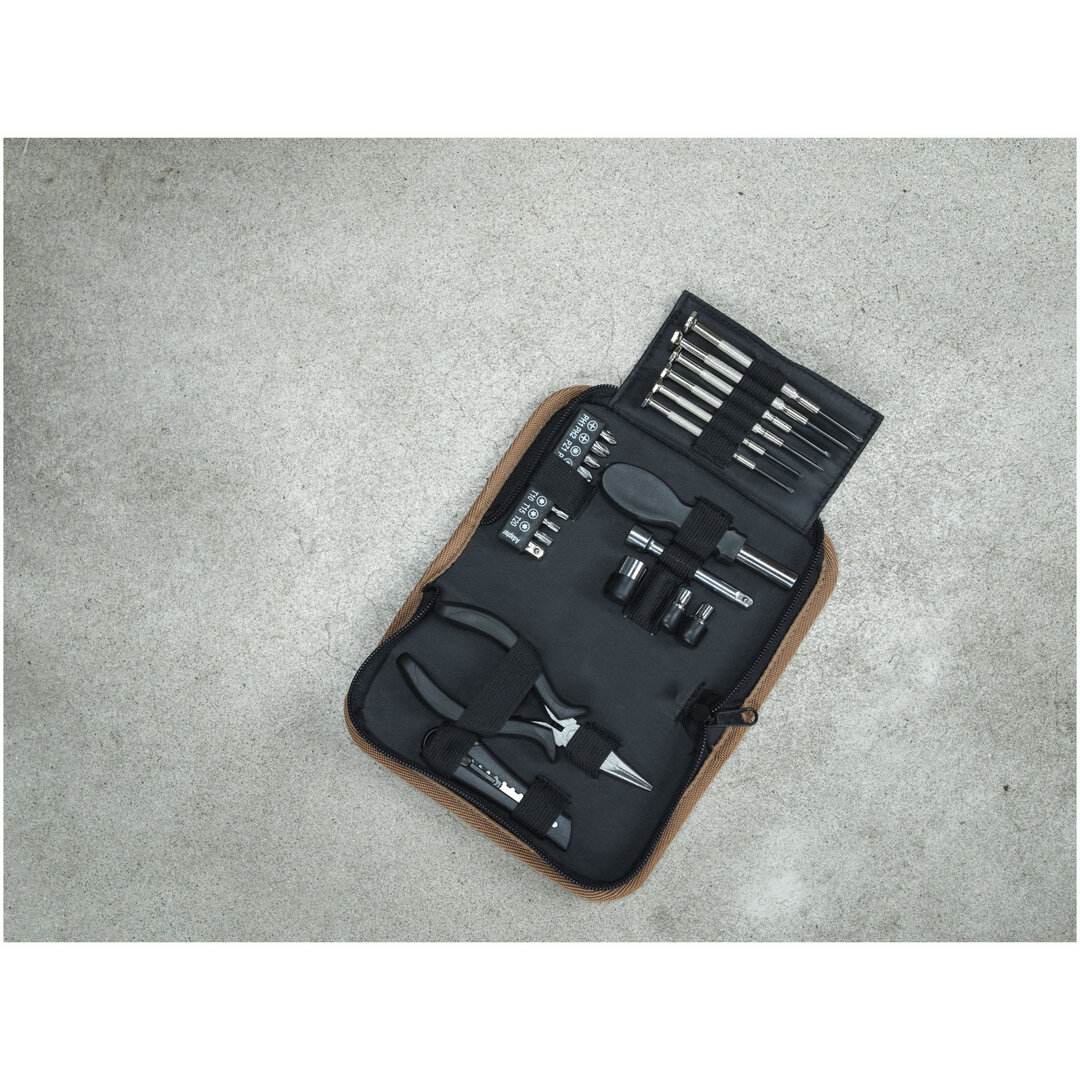 24-teiliges Werkzeugset aus recyceltem RCS Kunststoff mit Korketui - Bean