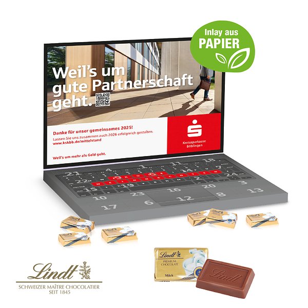 Adventskalender Laptop mit Lindt Schokolade