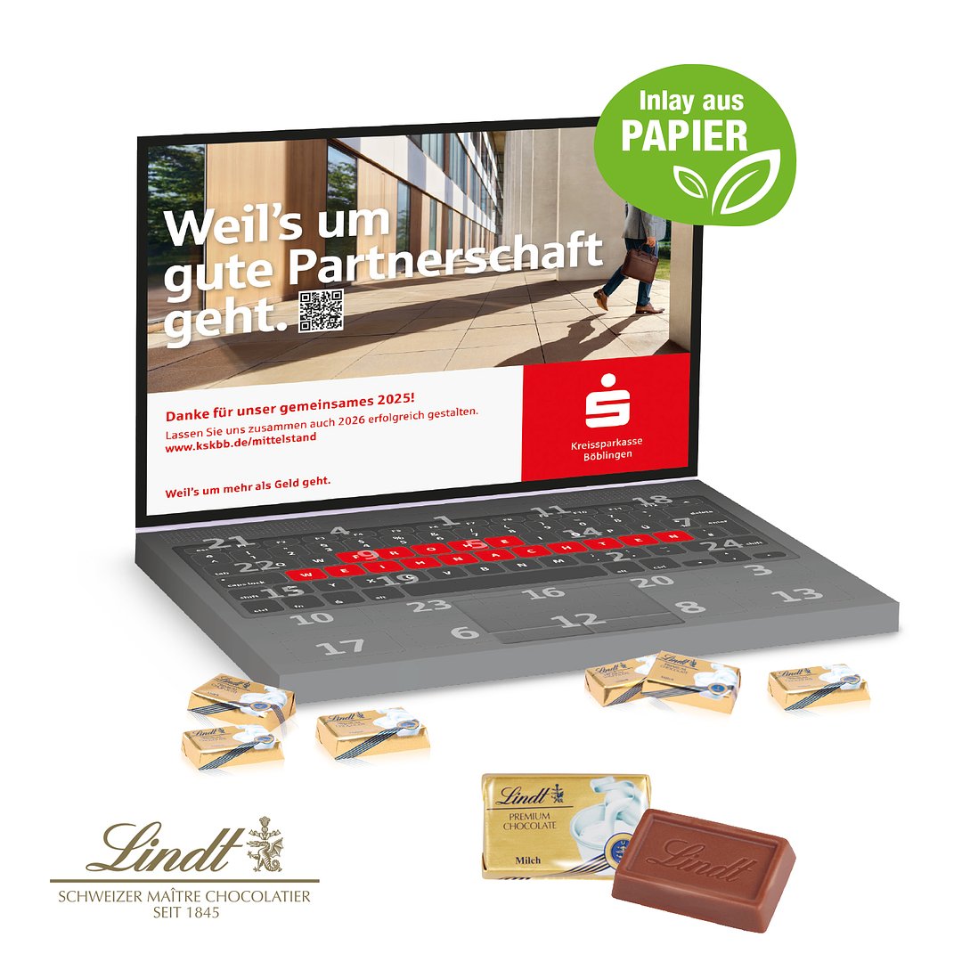 Adventskalender Laptop mit Lindt Schokolade