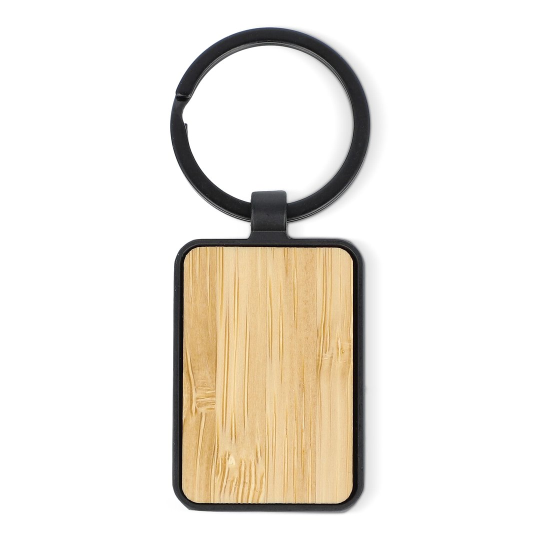 Schlüsselanhänger aus Bambus und Metall rechteckig Vingi