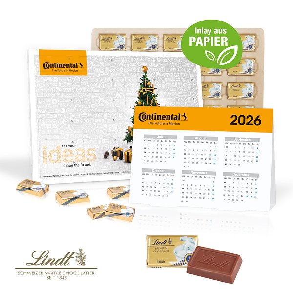 „2 in 1“ Marken-Adventskalender Lindt Schokolade mit Jahresplaner, Inlay aus Papier