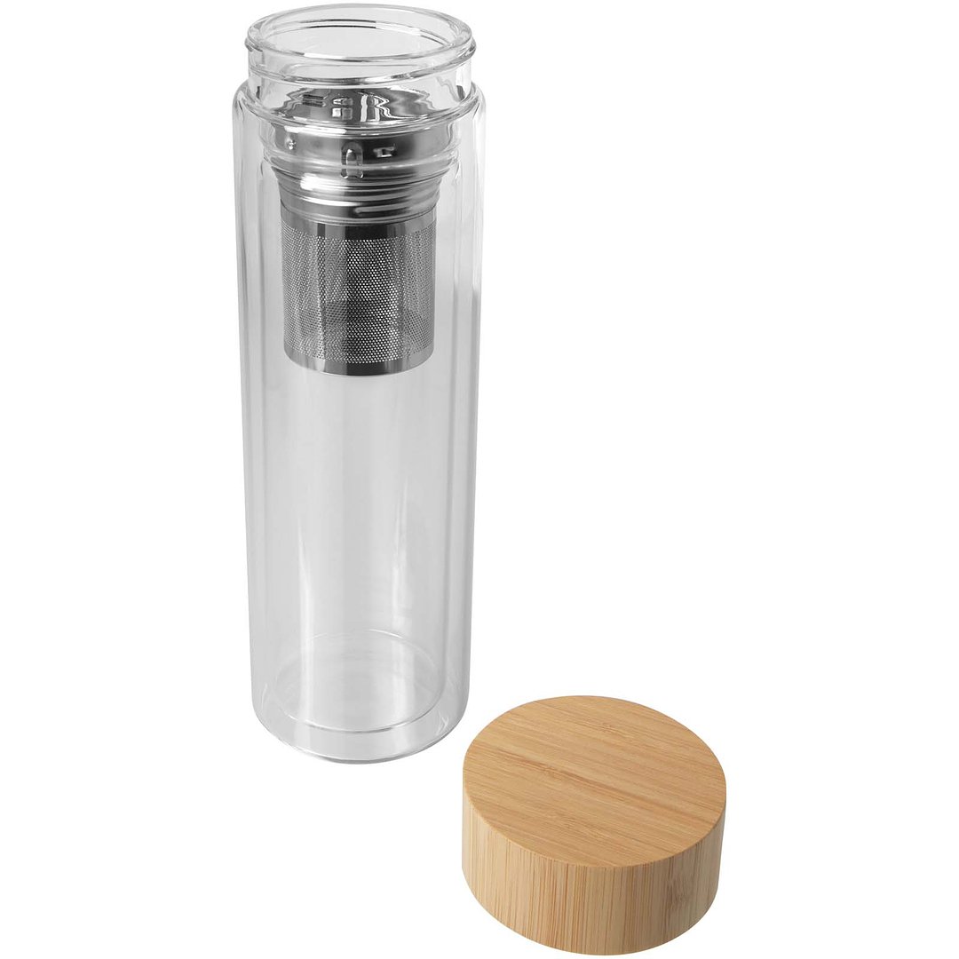 400 ml Flasche aus Borosilikatglas mit Infuser und Bambusdeckel - Gritat