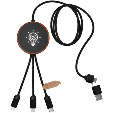 5-in-1 Ladekabel aus rPET mit 10W Ladepad und Leuchtlogo - Rudivep