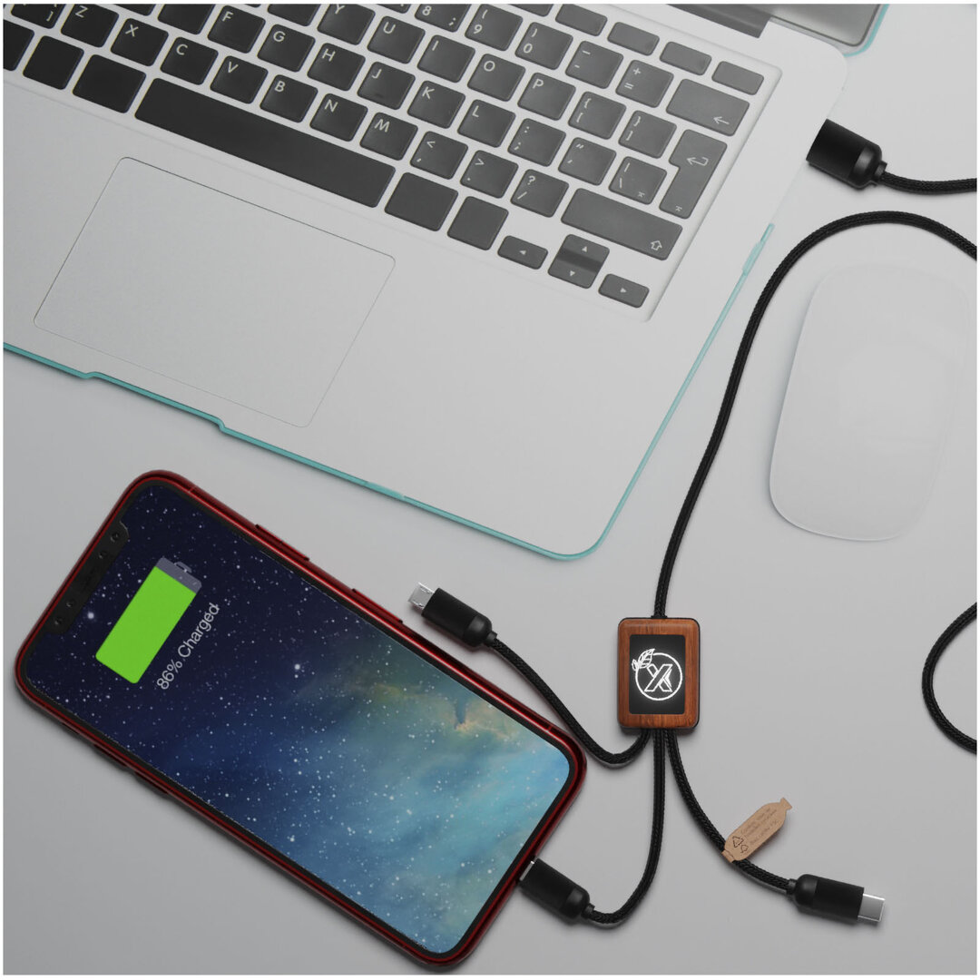 3-in-1 Bambuskabel mit Leuchtlogo - Hanrs